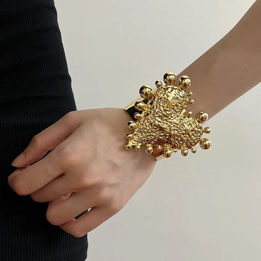 Pulseras Abiertas de Corazón para Mujer - Brazaletes Grandes Vintage con Textura Irregular