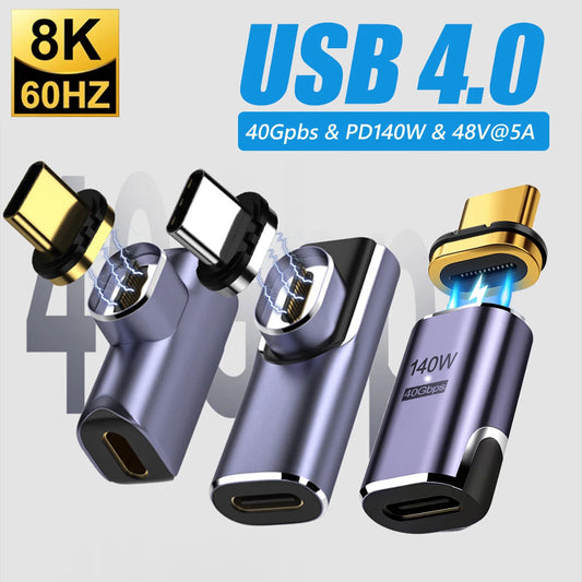 Adaptador Magnético USB C a USB C USB4.0 Thunderbolt 3 | Carga Rápida 140W y Transferencia de Datos 40Gbps | Soporta 8K@60Hz