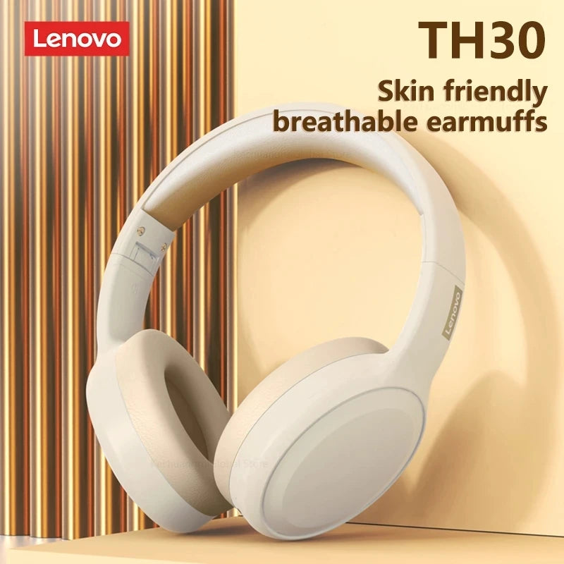 Auriculares Inalámbricos Bluetooth Lenovo TH30 con Micrófono, Earmuffs y Controles de Volumen para Deportes y Videojuegos