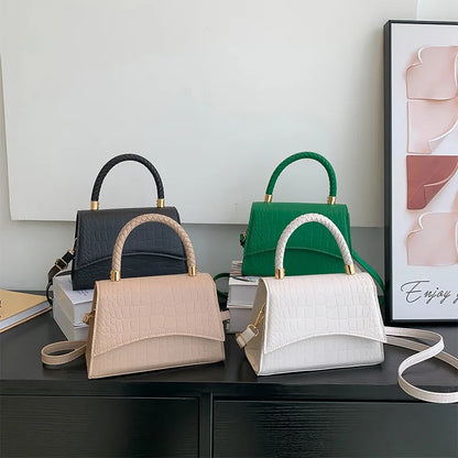 Bolso de hombro de cuero PU de color sólido para mujer, bolso pequeño de diseñador de moda, con asa superior, bolso cruzado con patrón de lujo, monedero