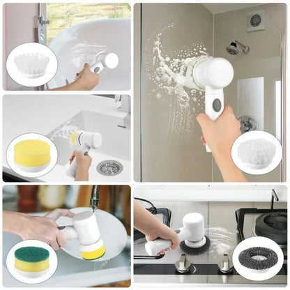 Cepillo Eléctrico Rotatorio para Limpieza de Baño - Cepillo de Limpieza con 5 Cabezas Intercambiables