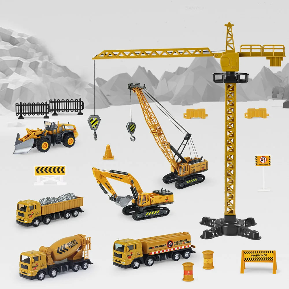 Set de 9 Modelos de Vehículos de Construcción de Aleación, Camiones de Juguete de Metal, Excavadora, Cargador y Tractor para Niños, Regalo Educativo
