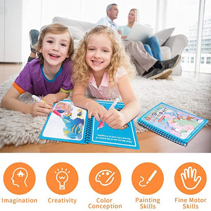 Libro Mágico de Dibujo con Agua, Libro Reutilizable Montessori para Niños, Juguete Educativo de Coloreado y Desarrollo Sensorial