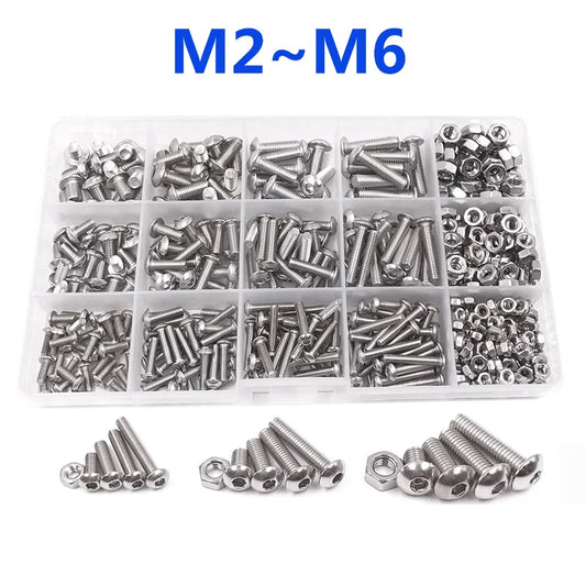 Juego de Tornillos de Rosca Hexagonal para Máquina Métrica, Surtido de Tornillos de Acero Inoxidable 120-434 Piezas, M2 ~ M6