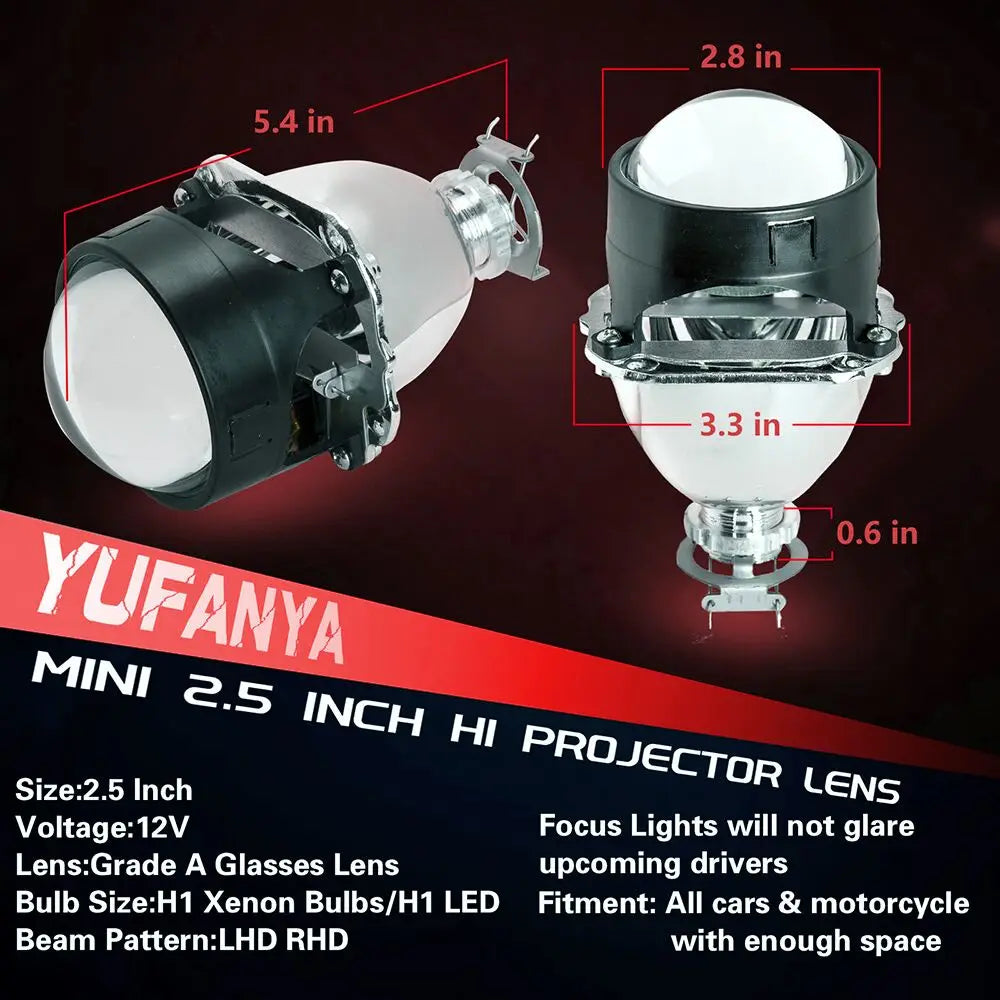 Kit de Lente Proyector Bi Xenón de 2.5 Pulgadas con DRL LED y Ojos de Ángel - Compatible con Modelos H1, H4 y H7