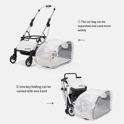 Carrito Transparente para Mascotas, Carrito Plegable para Perros y Gatos, Carro Ligero y Desmontable para Mascotas de Tamaño Pequeño y Mediano