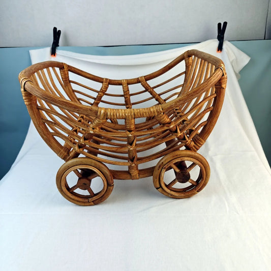 Cesta de Ratán para Bebé | Carrito Original para Fotografía de Recién Nacidos | Utilería para Sesiones Fotográficas
