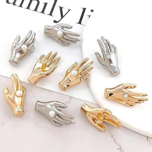 Botones de Metal con Diamantes de Imitación y Perlas en Forma de Palma – Accesorios de Costura para Abrigos de Tweed y Suéteres de Punto, Pack de 6 Piezas