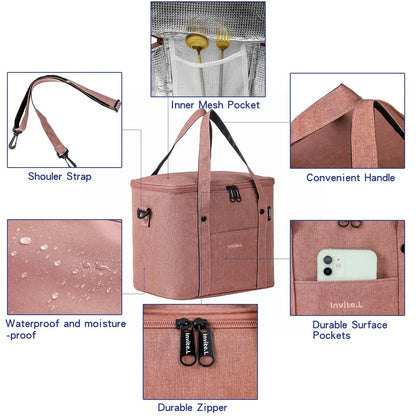 Bolsa Térmica Insulada para Almuerzo, Reutilizable, Gran Capacidad con Correa para Hombro, Ideal para Trabajo, Oficina, Picnic y Viajes