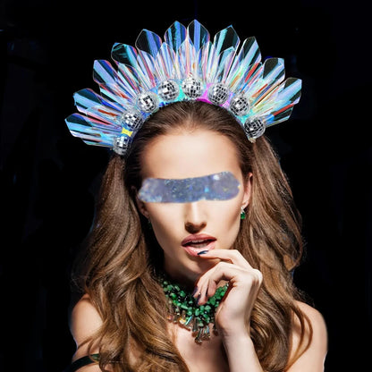 Diadema de Bola de Discoteca LED Brillante para Mujer - Tiara Iluminada con Luz Láser para Fiestas, Clubes Nocturnos y Halloween