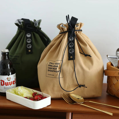 Bolsa Bento de Lona para Almuerzo, Bolsa Portátil para Picnic, Escuela y Almacenaje de Comida