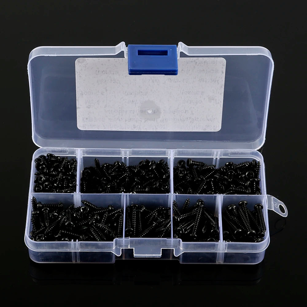 Kit de 500 Tornillos M3 de Acero Carbono - Tornillos Autoperforantes Negras con Cabeza Pan (6/8/10/12/16/18/20mm)