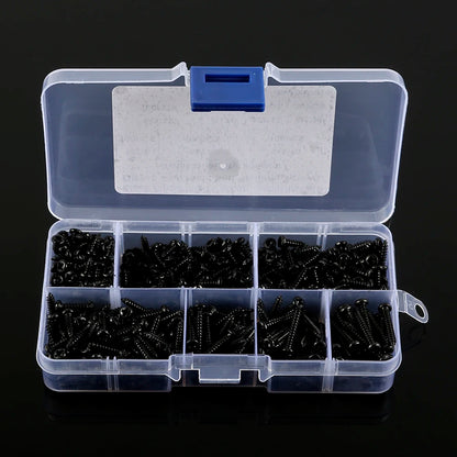 Kit de 500 Tornillos M3 de Acero Carbono - Tornillos Autoperforantes Negras con Cabeza Pan (6/8/10/12/16/18/20mm)