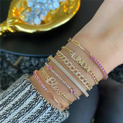 Brazalete de Lujo con Zirconia Cúbica en Color Oro - Pulsera de Tenis para Mujer, Joyería de Moda