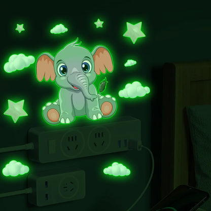 Pegatinas Luminosas de Pared con Forma de Nube y Pequeño Elefante para Decoración de Habitación de Bebés y Niños, Decoración del Hogar, Calcomanía Combinada que Brilla en la Oscuridad