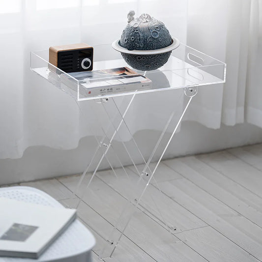 Mesa de Centro Plegable de Acrílico Nórdico, Mesa Pequeña Transparente, Escritorio Lateral para Hogar y Balcón