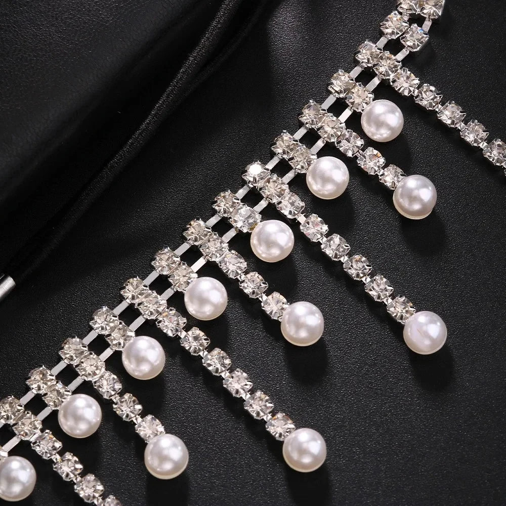 Cadena de Pierna con Borla y Perlas de Imitación para Mujer, Joyería Brillante de Muslo para Playa, Bikinis Sexy, Rave
