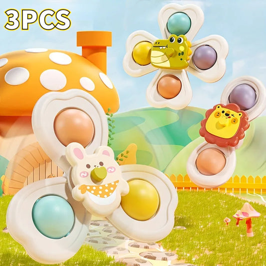 3PCS Juguetes de Baño con Ventosa para Bebés - Juguetes Educativos Divertidos con Sonido y Rotación para Niños, Juego Sensorial y Antiestrés