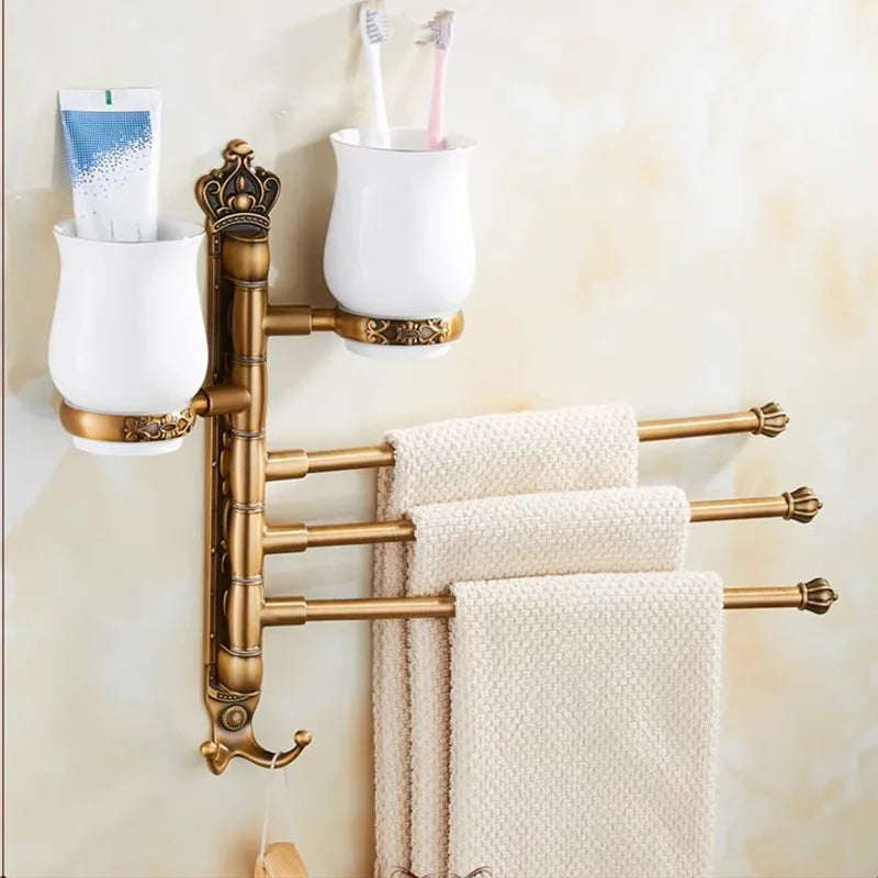 Colgador de Toallas Giratorio Tuqiu – Toallero de Baño Plegable Montado en la Pared con Diseño Tallado Antiguo