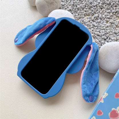 Funda de Silicona 3D de Cartoon Stitch para iPhone - Diseño Divertido con Orejas de Peluche
