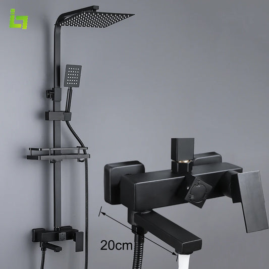 Grifo de Ducha Negro con Caño Largo, Multifuncional de Acero Inoxidable 304, Grifo de Bañera con Bidet Rociador de Agua Caliente y Fría