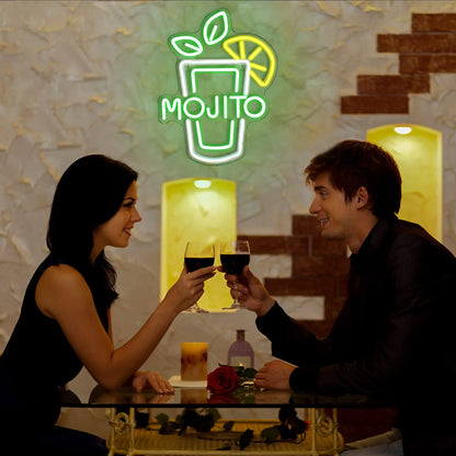 Letrero Neón de Cócteles, Luz LED Verde Mojito Regulable, Decoración Neón para Bar, Club, Tienda, Hotel, Pub, Fiesta y Pared