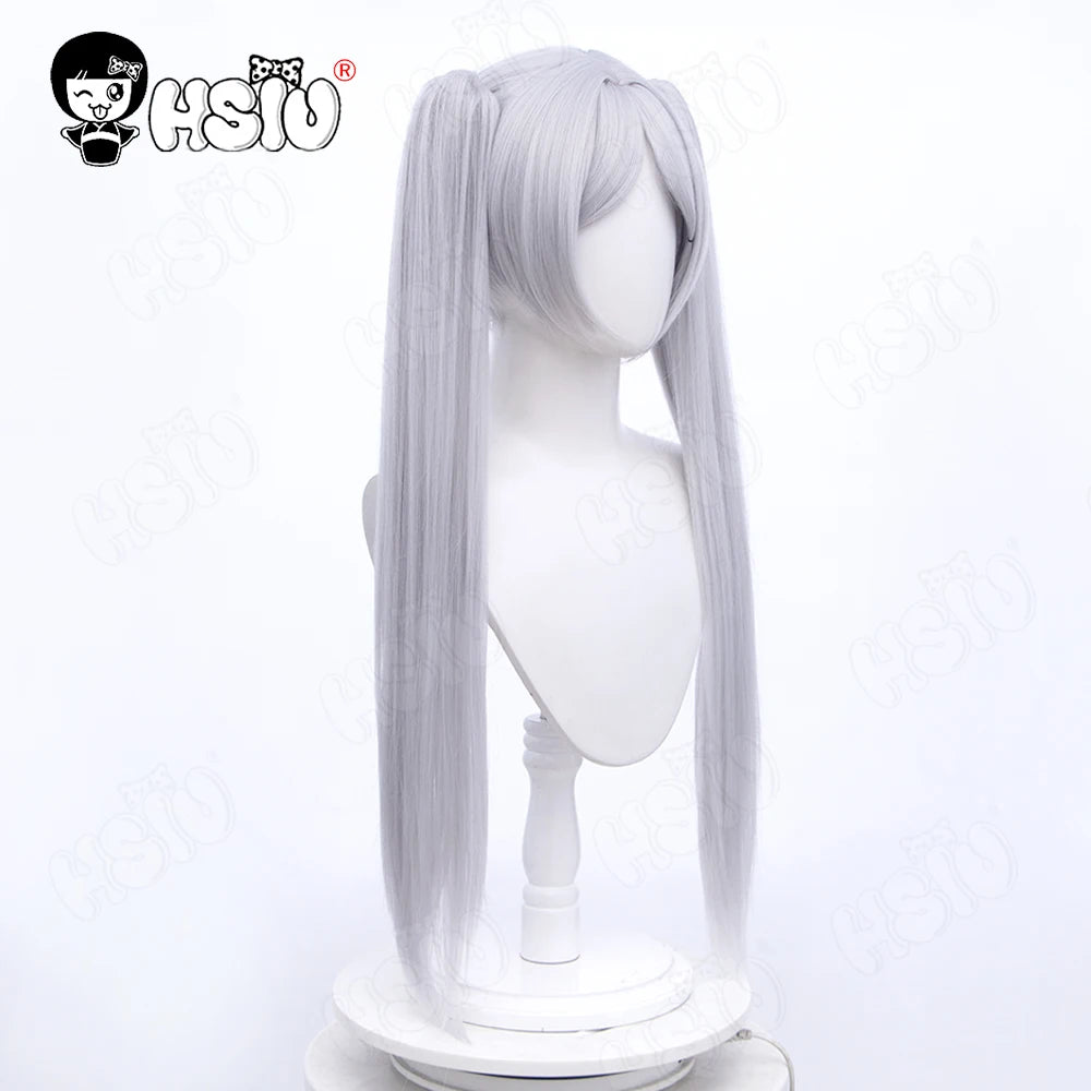 Peluca de fibra sintética de Frieren para cosplay, pelo largo de doble cola de caballo, Anime Sousou no Frieren en el Funeral, HSIU, gris plateado