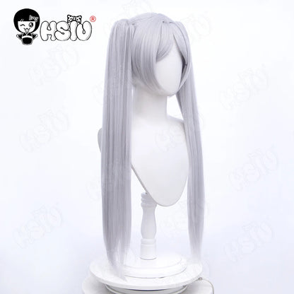 Peluca de fibra sintética de Frieren para cosplay, pelo largo de doble cola de caballo, Anime Sousou no Frieren en el Funeral, HSIU, gris plateado