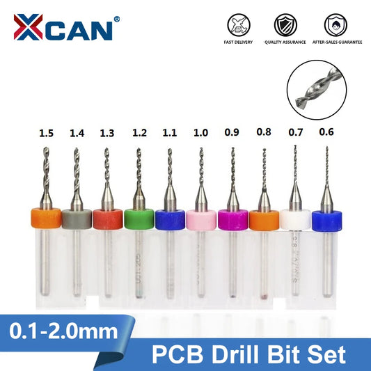 Set de 10 Brocas de Carburo para PCB, Rango de 0.1mm a 2.0mm, para Perforación en Mini CNC de Circuitos Impresos