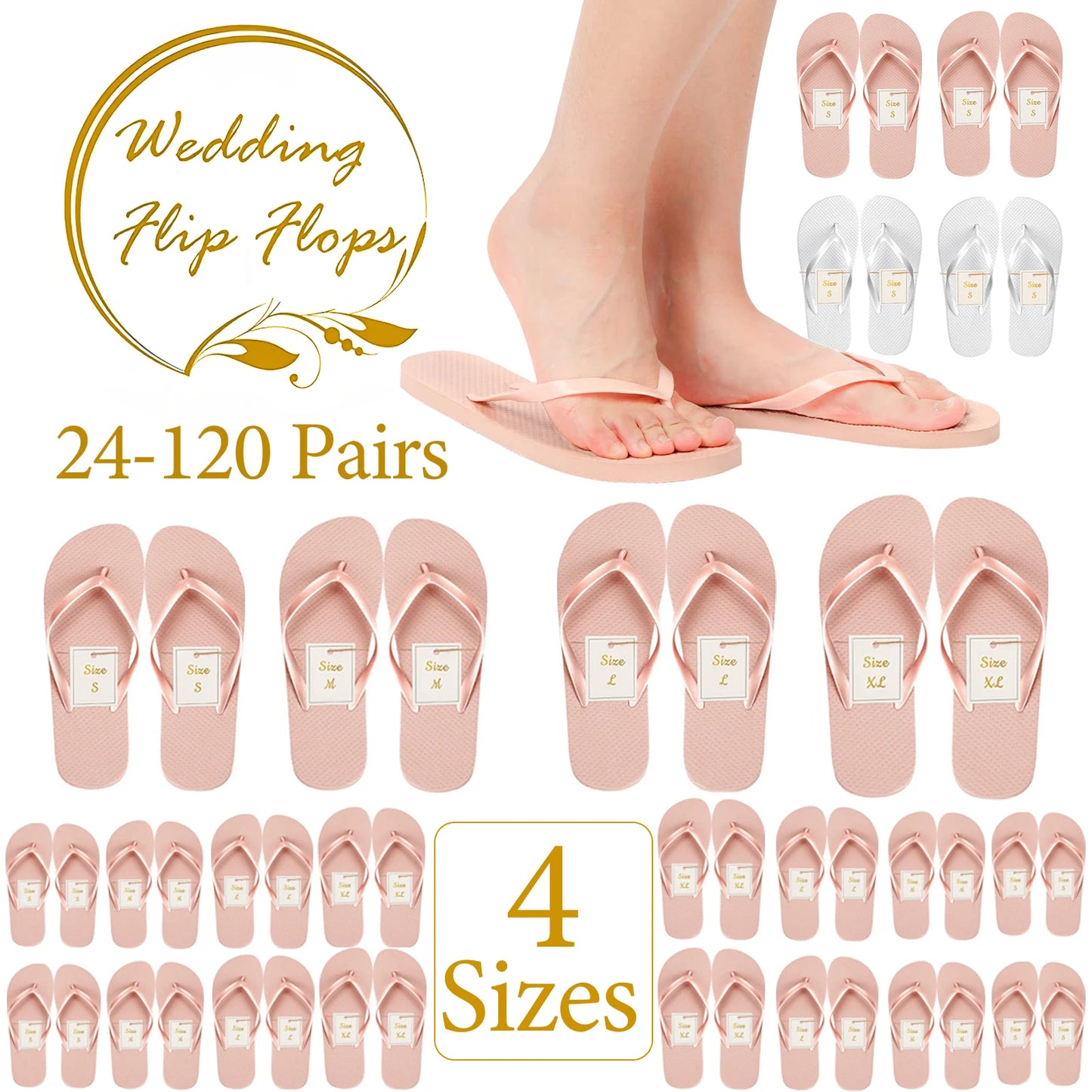 24-120 Pares de Chanclas para Bodas: Sandalias Suaves para Invitados con Tarjetas de Tamaño - Zapatillas a Granel para Hoteles, Spas, Piscina y Fiesta