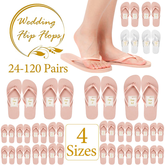 24-120 Pares de Chanclas para Bodas: Sandalias Suaves para Invitados con Tarjetas de Tamaño - Zapatillas a Granel para Hoteles, Spas, Piscina y Fiesta