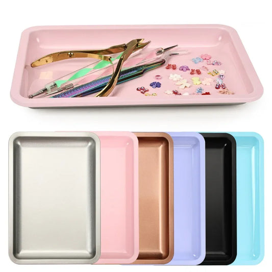Bandeja de almacenamiento de cosméticos de acero inoxidable, equipo de arte de uñas, placa, médico, bandeja Dental quirúrgica, uñas postizas, herramientas, nuevo