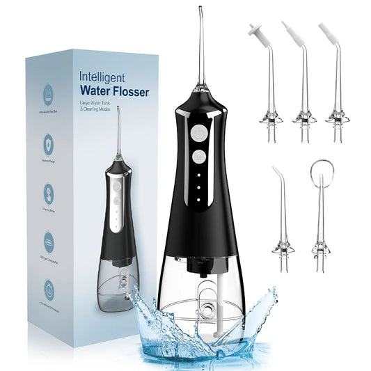 Irrigador Bucal Portátil con USB Recargable y 5 Boquillas - 300ml, 3 Modos de Funcionamiento