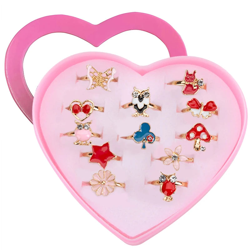 Anillos Infantiles con Caja | Joyería Exquisita de Cartoon para Jugar a Maquillarse | Regalos de Cumpleaños para Niñas