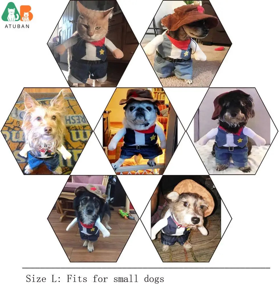 Disfraz de Halloween para Mascotas, Traje de Vaquero del Oeste con Sombrero, Ropa Divertida para Gatos y Perros Pequeños, Disfraz de Vaquero Adorable