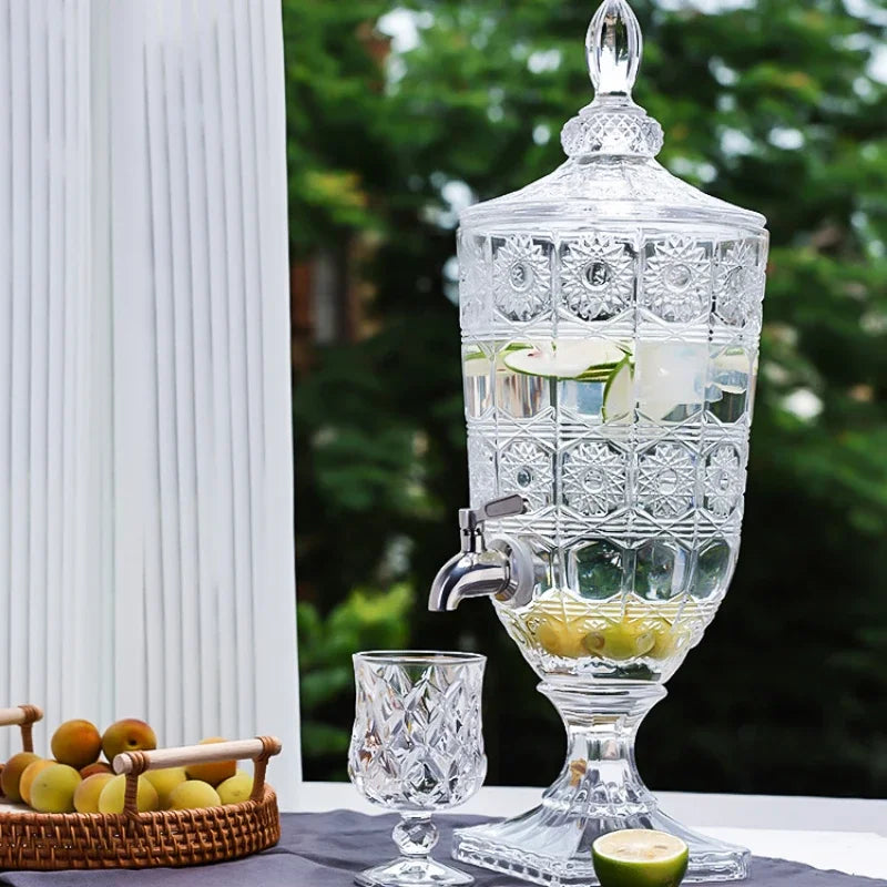 Hervidor frío de vidrio de gran capacidad, cubo de bebida de jugo de estilo europeo, grifo de diseño moderno
