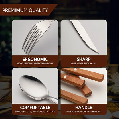Utensilios de viaje de acero inoxidable con estuche, saludable y ecológico, tamaño completo, tenedor, cuchara, juego de utensilios portátiles con bolsa de almacenamiento