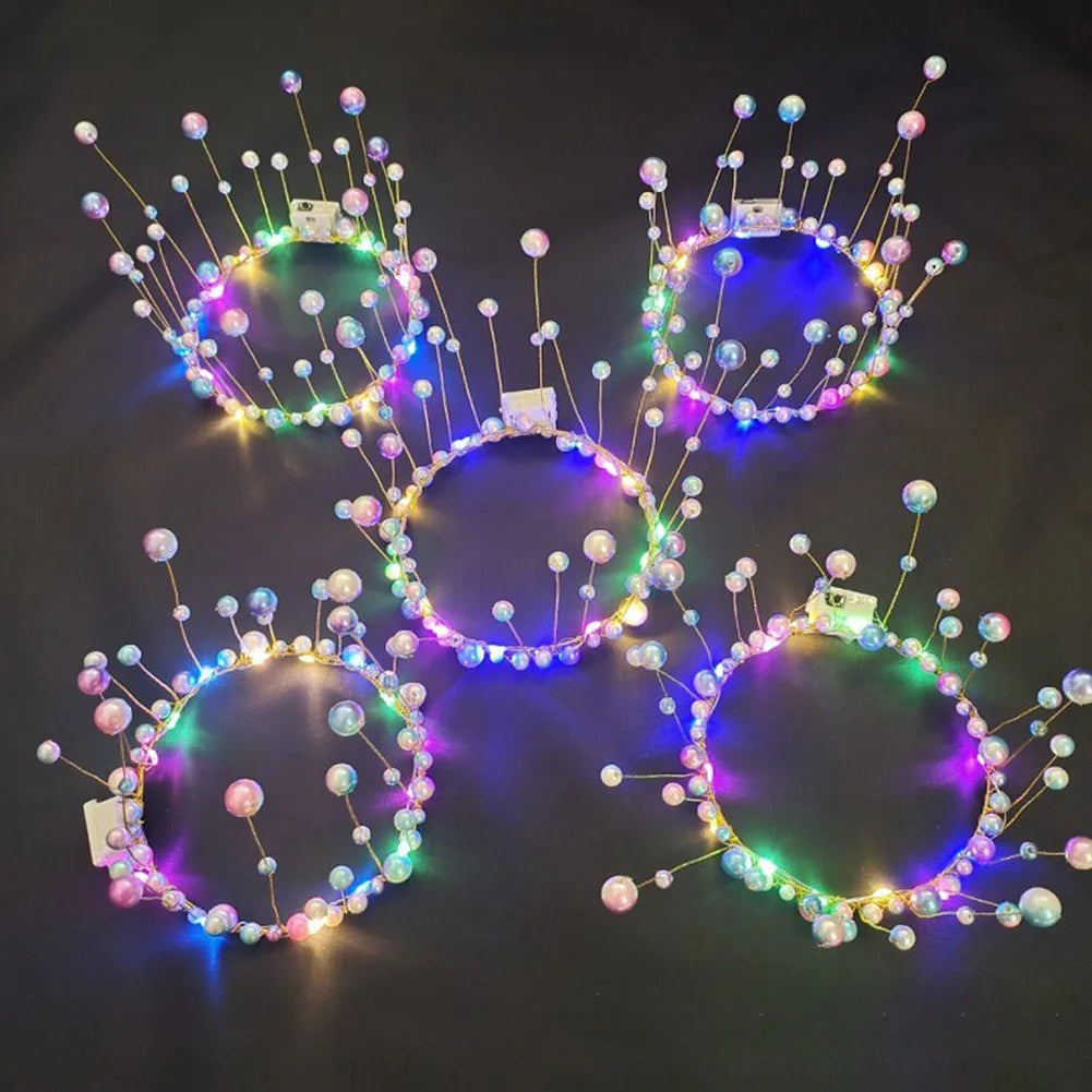 Corona de Pastel  con Perlas y Luz LED - Decoración para Fiestas de Princesa, Cumpleaños y Bodas