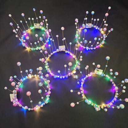 Corona de Pastel  con Perlas y Luz LED - Decoración para Fiestas de Princesa, Cumpleaños y Bodas