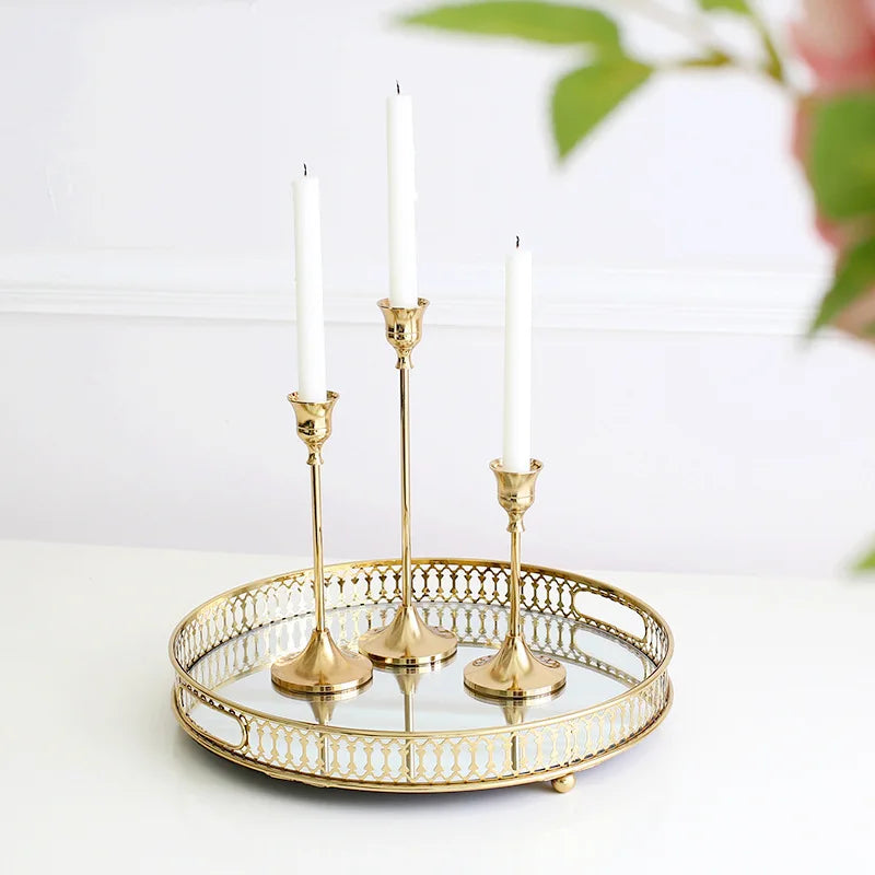 Juego de 3 Soportes para Velas de Metal Estilo Europeo, Decoración Dorada Simple para Bodas, Bar, Fiesta y Sala de Estar