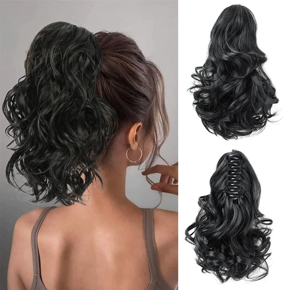Extensión de Cola de Caballo Corta para Mujer, Pinza Ondulada Rizada de Garra Sintética, Extensión de Cabello de Cola de Caballo Corta