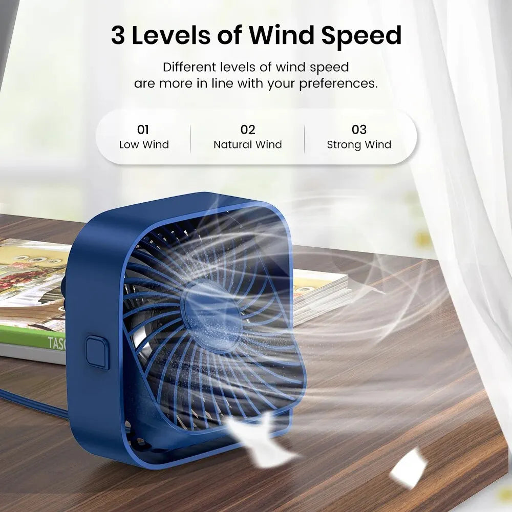 TOPK Mini Ventilador Portátil USB de Escritorio con Cabezal Giratorio 360°, 3 Velocidades Silenciosas para Oficina, Hogar y Camping