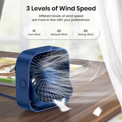 TOPK Mini Ventilador Portátil USB de Escritorio con Cabezal Giratorio 360°, 3 Velocidades Silenciosas para Oficina, Hogar y Camping