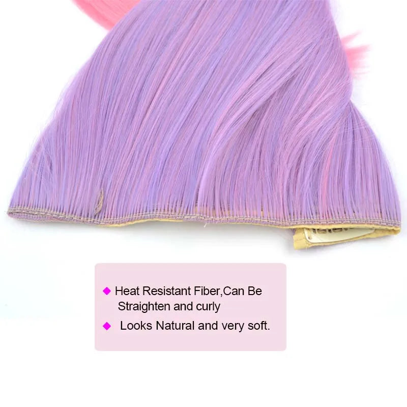 Cabello Sintético Liso de una Pieza, Extensión de Cabello con 5 Clips, Color Degradado Colorido, para Cosplay de Halloween