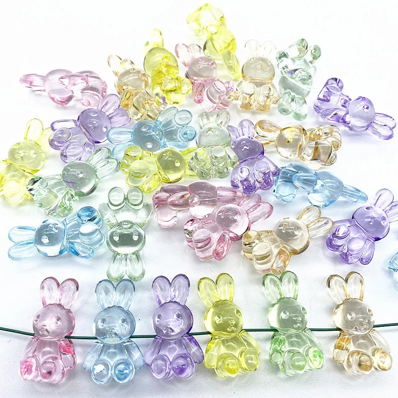 Set de 10 Figuras Transparentes de Acrílico para Anillos y Pulseras DIY - Osito, Conejo y Arcoíris - Ideal para Manualidades y Regalos Hechos en Casa