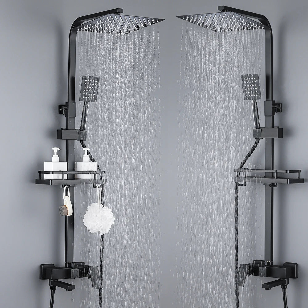 Grifo de Ducha Negro con Caño Largo, Multifuncional de Acero Inoxidable 304, Grifo de Bañera con Bidet Rociador de Agua Caliente y Fría