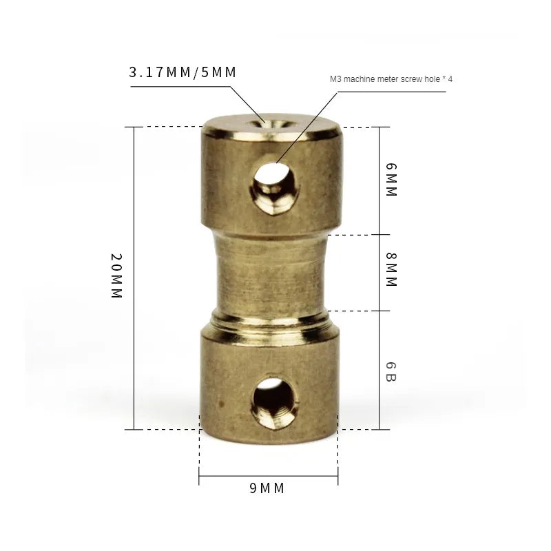 Acoplamiento Rígido Miniatura de Latón D9*L20 – Conector para Ejes de Motores CNC y Modelos de Aviones y Automóviles