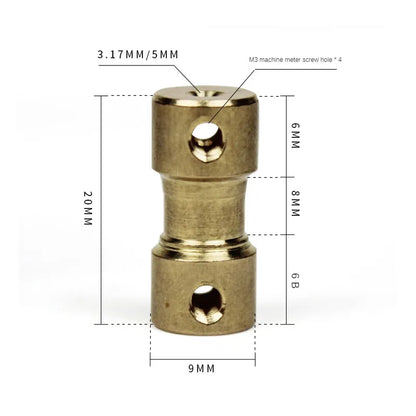 Acoplamiento Rígido Miniatura de Latón D9*L20 – Conector para Ejes de Motores CNC y Modelos de Aviones y Automóviles