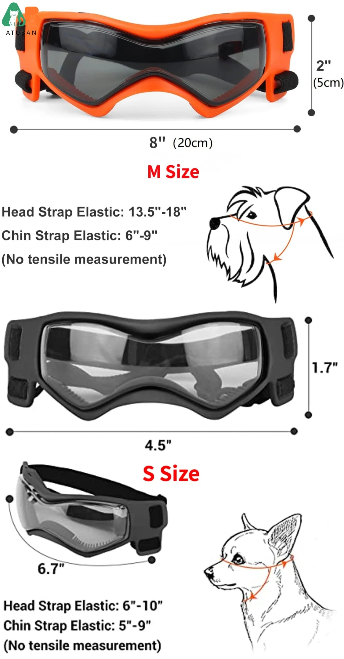 ATUBAN casco y gafas para perros pequeños, casco de motocicleta para mascotas con orificios para las orejas, correas ajustables para montar cachorros