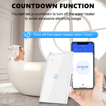 Interruptor Inteligente de Calentador de Agua Tuya 40A con WiFi y Bluetooth | Control por APP, Compatible con Alexa y Google Home